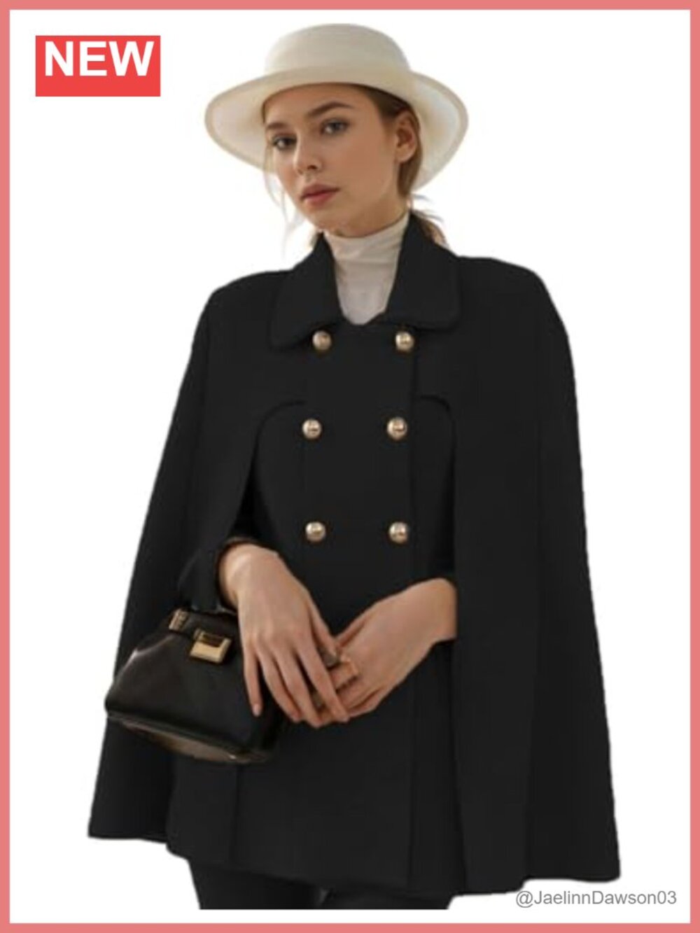 Wool Blend Poncho Cape Coat Double-Breasted Button-Down Winter
